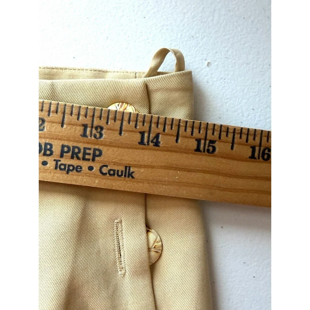 VTG Dana Buchman 100% Silk Midi Pencil Skirt Tan Yellow Mock Wrap Button Size 10